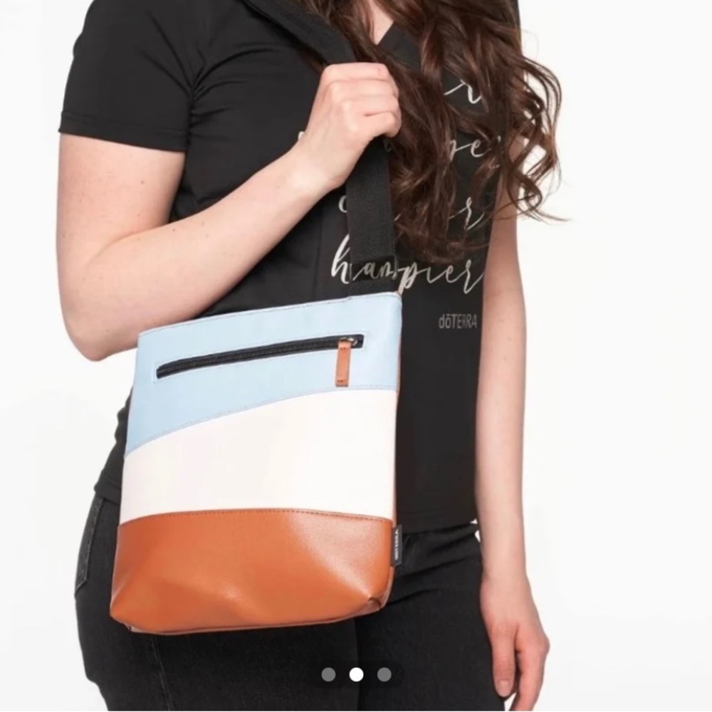 DOTERRA Women’s Tri-Color Crossbody Purse Shoulder Bag Blue White Brown